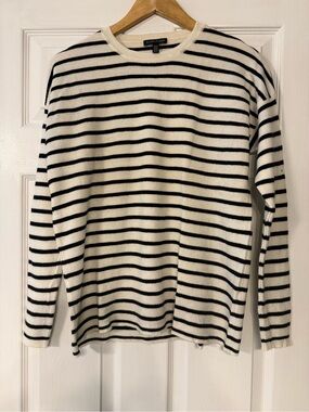 Eileen Fisher Cream and Black Striped Knit Sweater